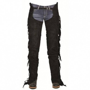 Chaps nere in pelle con frange per monta western Hkm