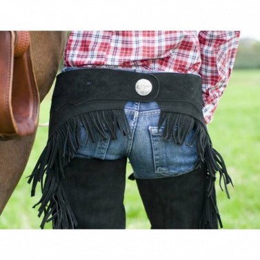 Chaps nere in pelle con frange per monta western Hkm