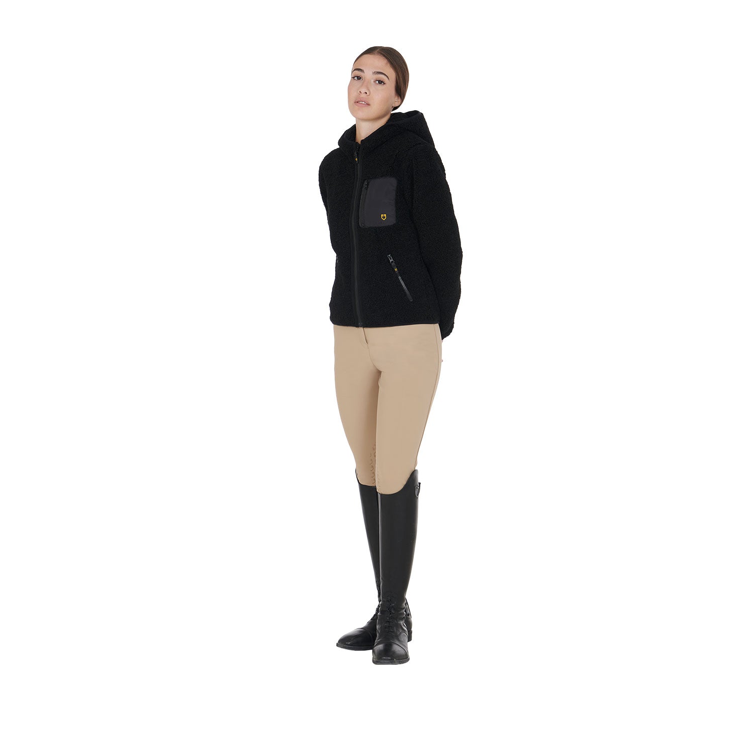 Equestro woman teddy full zip jacket with hood - Colore BLACK