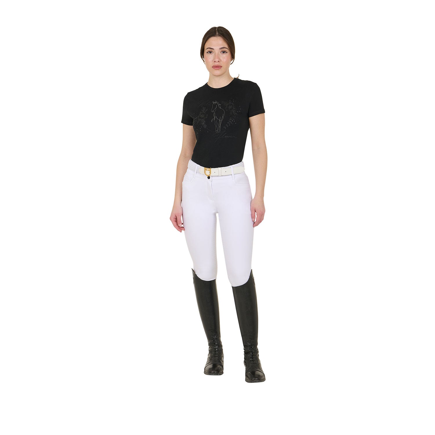 Equestro women's wild flower cotton t-shirt - Colore BLACK