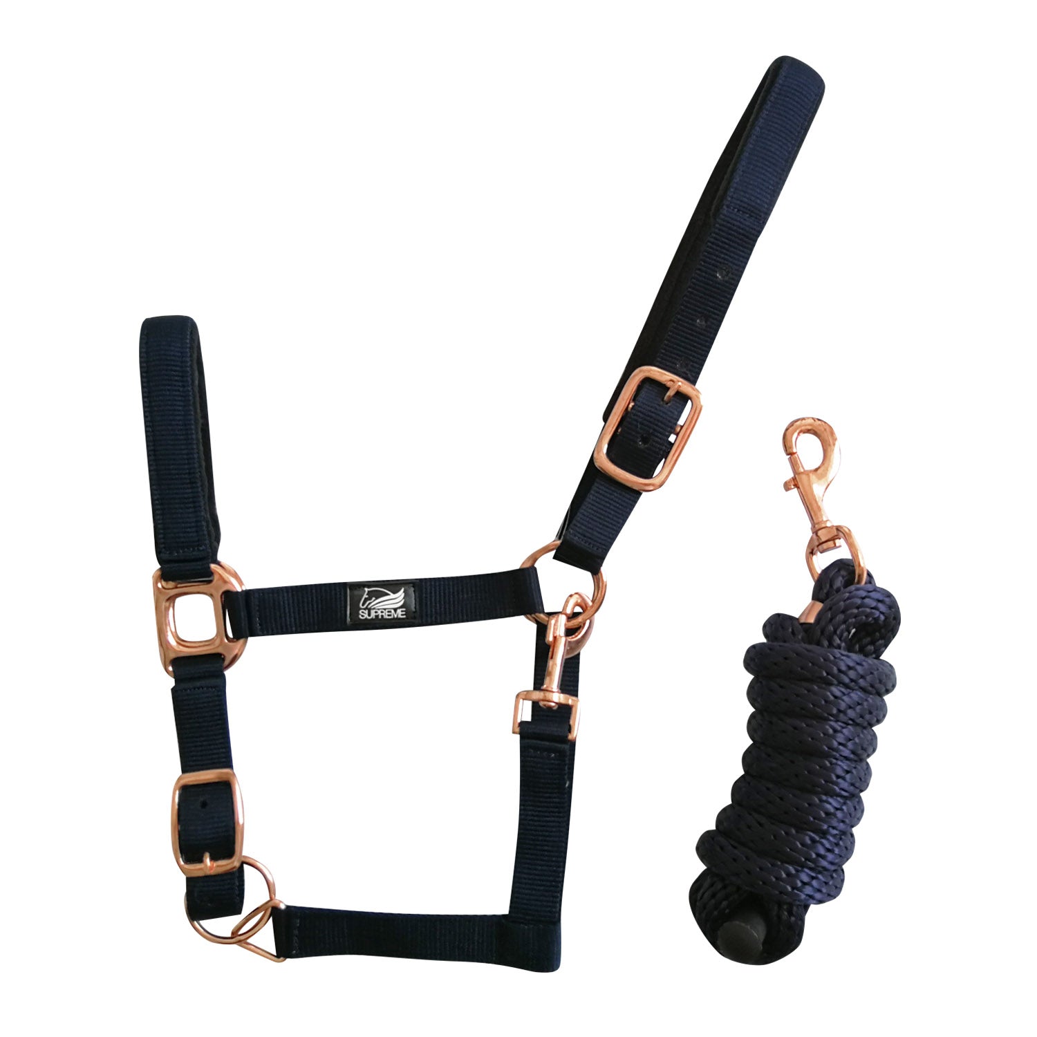 Cavezza capezza per cavalli Supreme in Nylon con inserti Oro Rosa