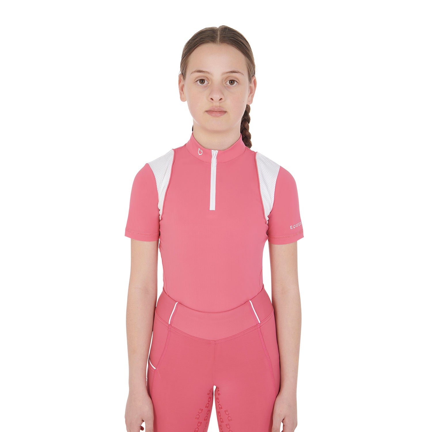 Polo bambina Equestro slim fit in tessuto tecnico a mezza manica