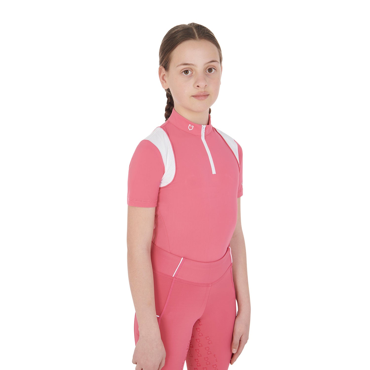 Polo bambina Equestro slim fit in tessuto tecnico a mezza manica