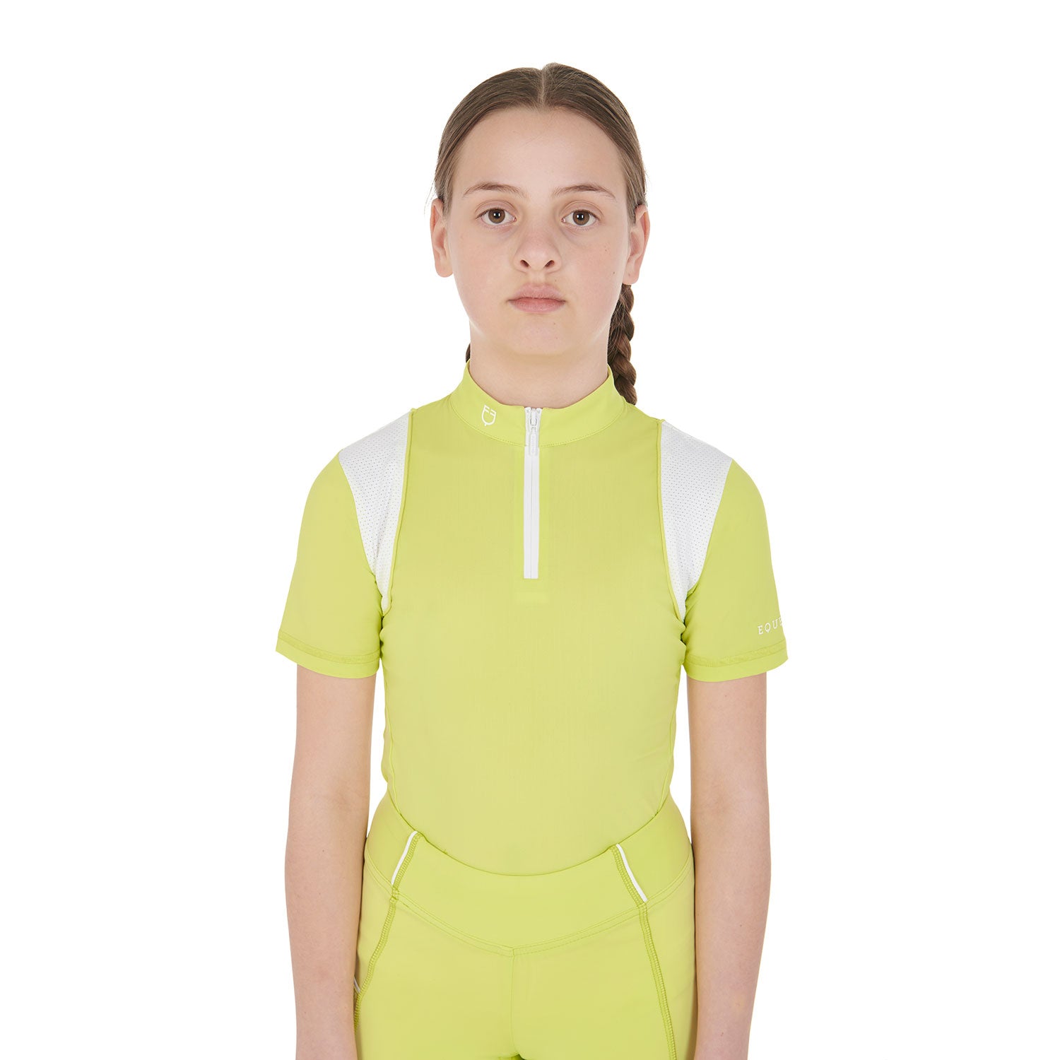 Polo bambina Equestro slim fit in tessuto tecnico a mezza manica