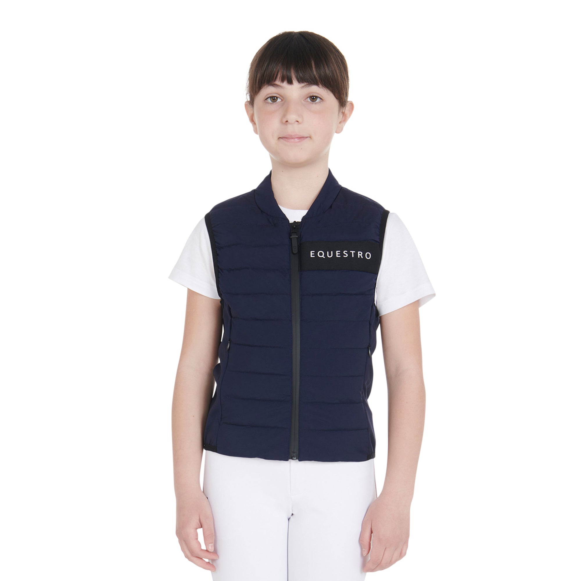 Smanicato tecnico Equestro bambini in tessuto Blu Navy traspirante e imbottito internamente
