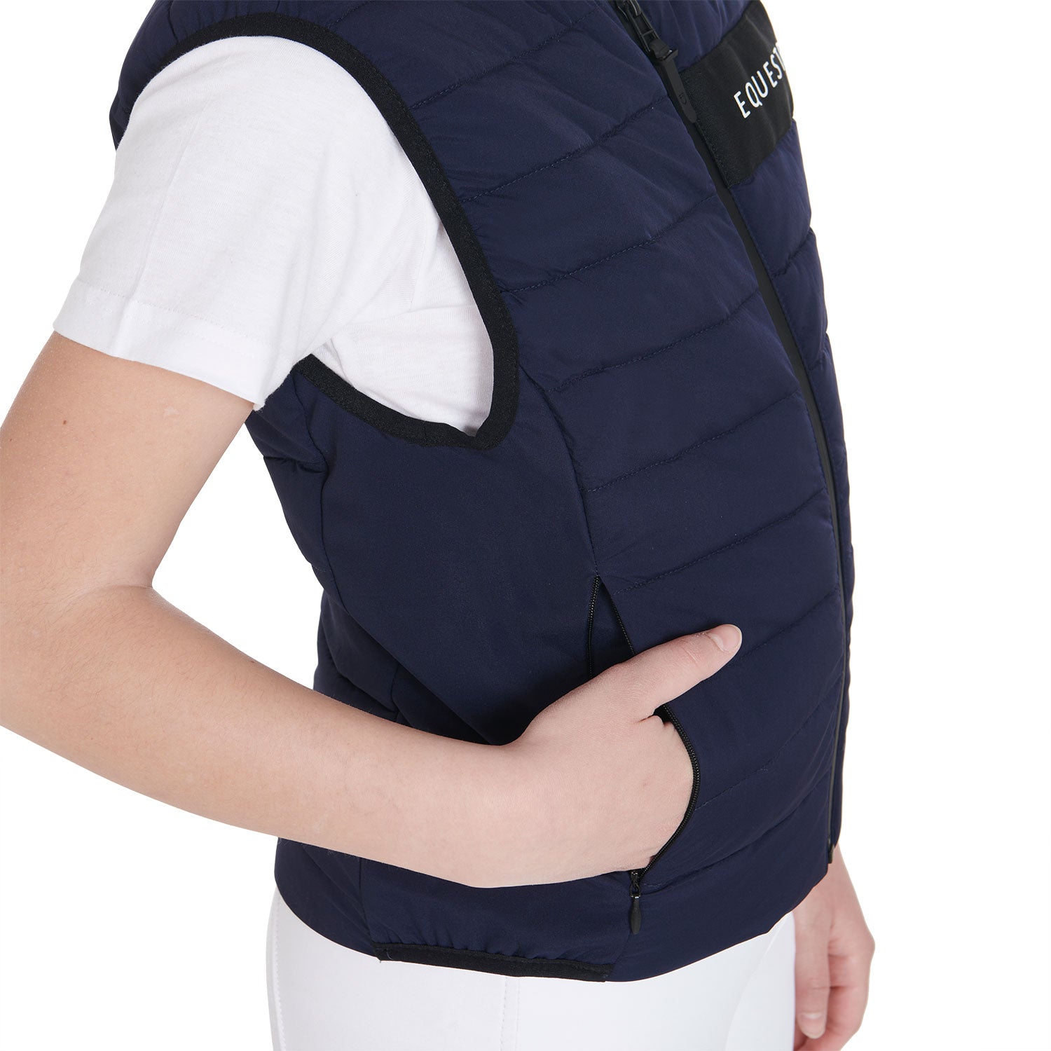 Smanicato tecnico Equestro bambini in tessuto Blu Navy traspirante e imbottito internamente