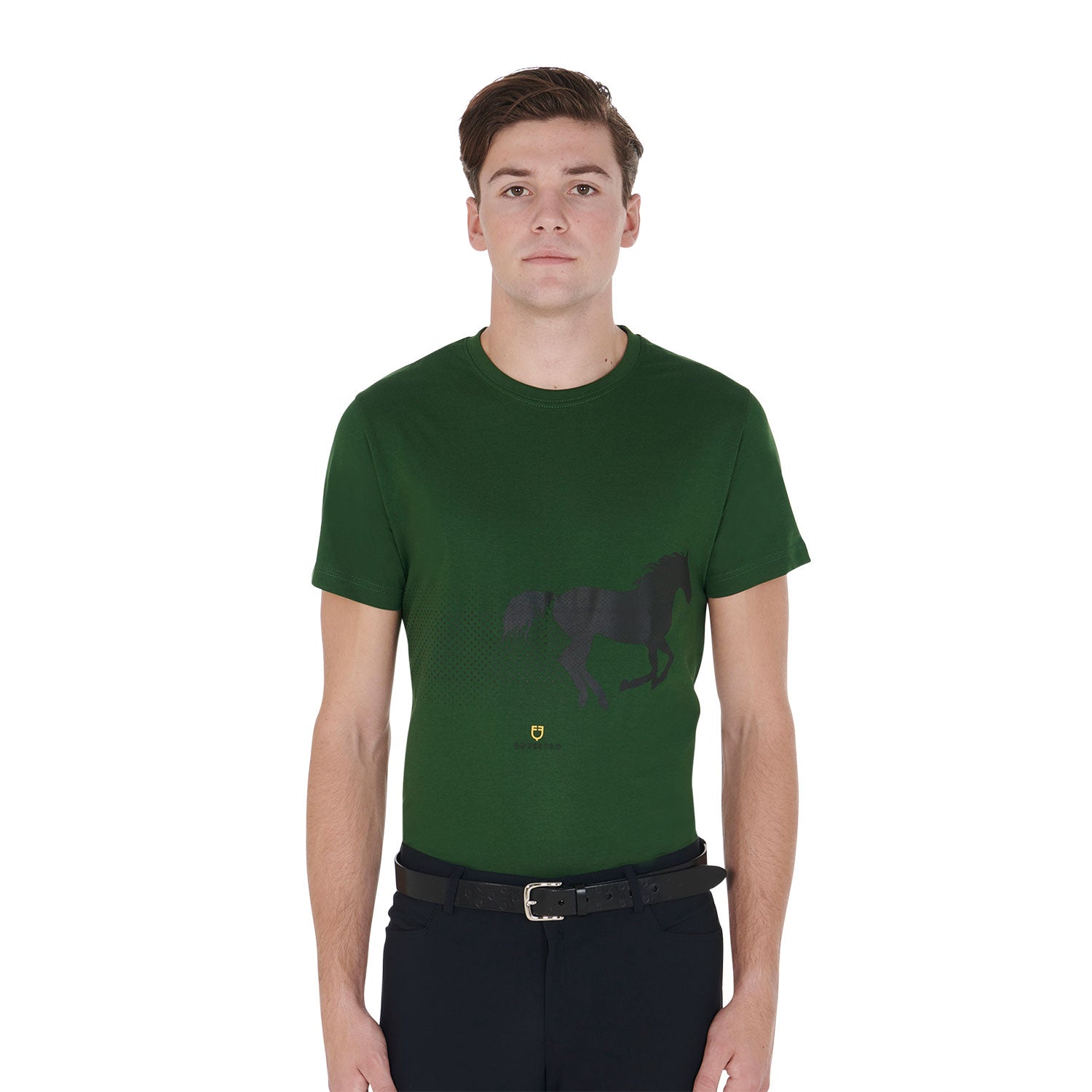 T-shirt uomo slim fit in cotone a mezza manica Equestro con cavallo che galoppa