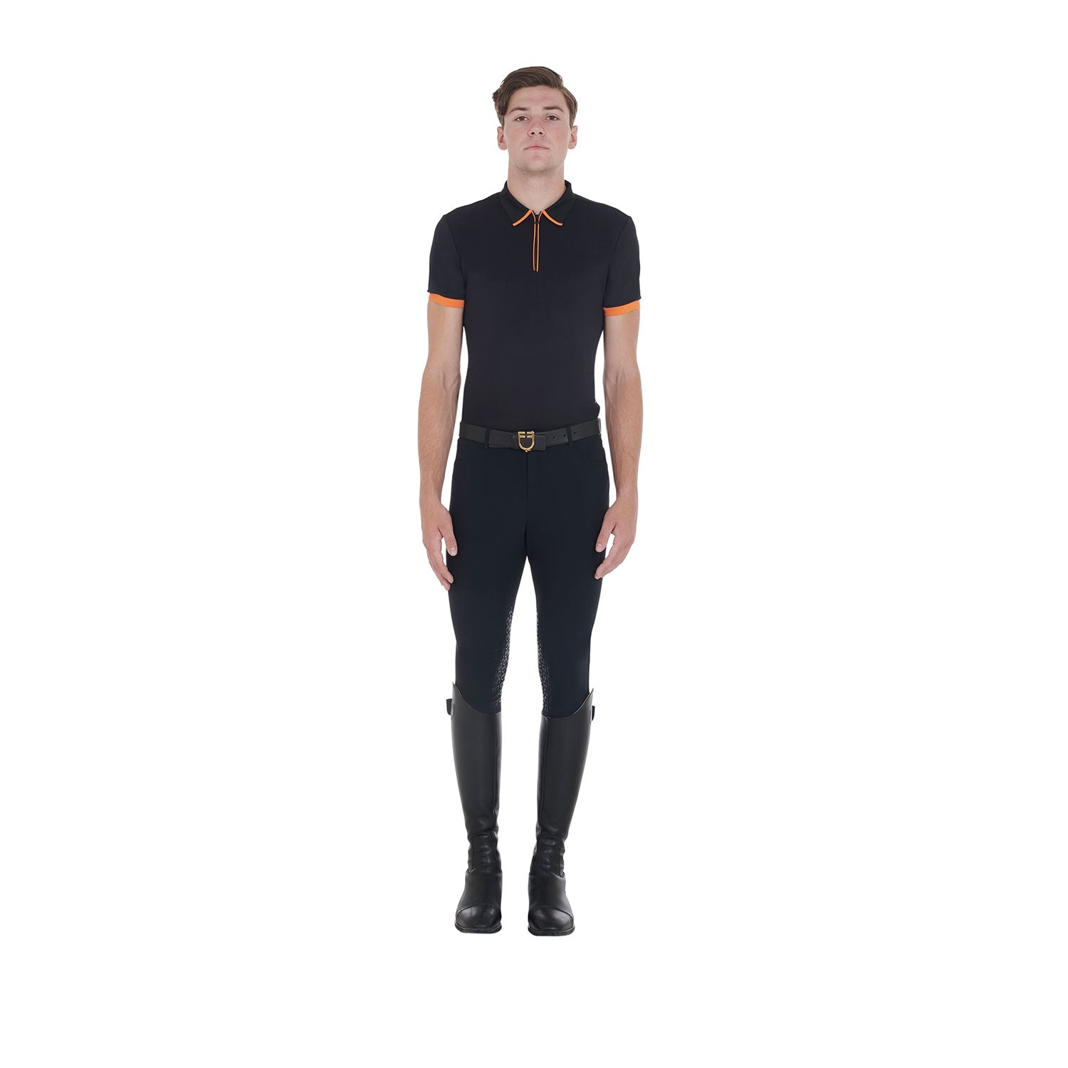 Polo uomo slim fit Equestro realizzata in tessuto tecnico con dettagli a contrasto