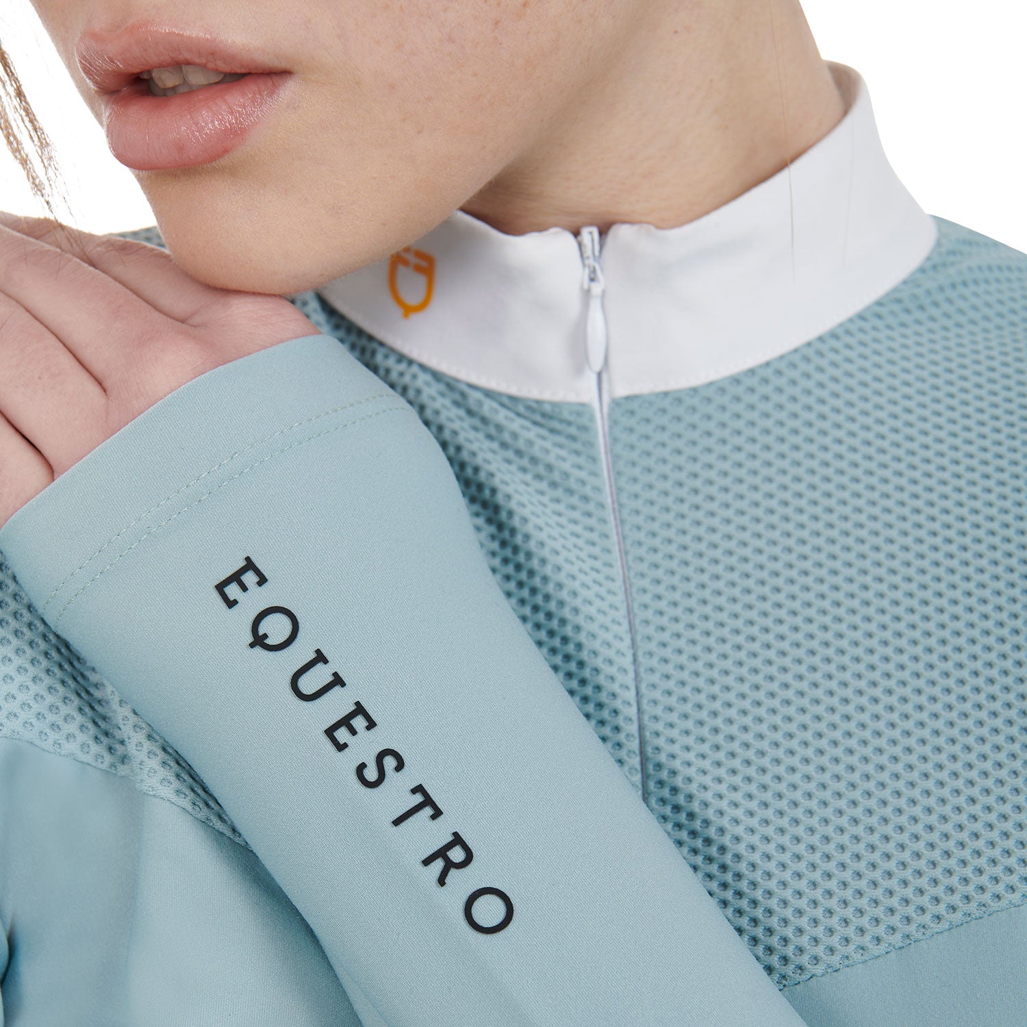 Polo da donna slim fit in tessuto tecnico e mesh a manica lunga Equestro