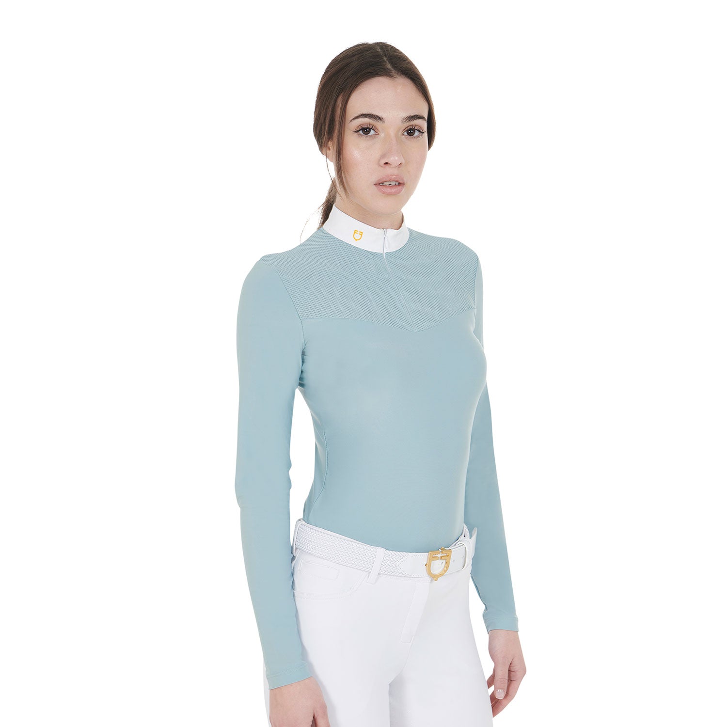 Polo da donna slim fit in tessuto tecnico e mesh a manica lunga Equestro