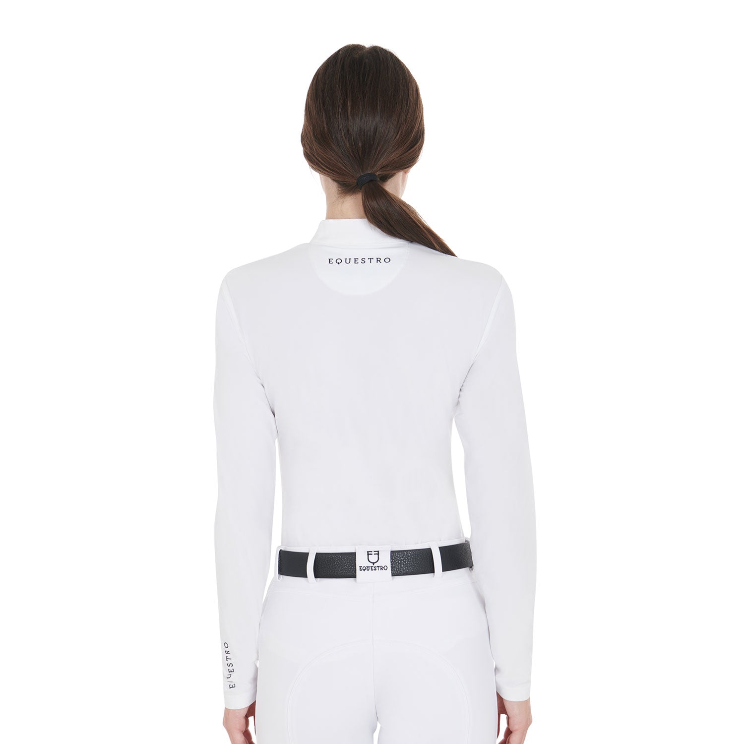 Polo da donna slim fit in tessuto tecnico e mesh a manica lunga Equestro