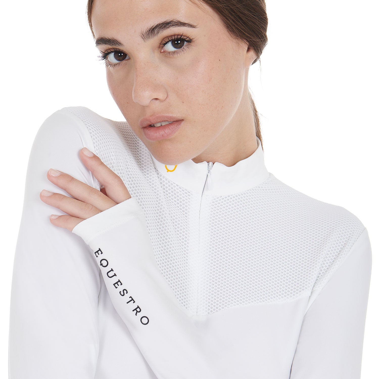 Polo da donna slim fit in tessuto tecnico e mesh a manica lunga Equestro