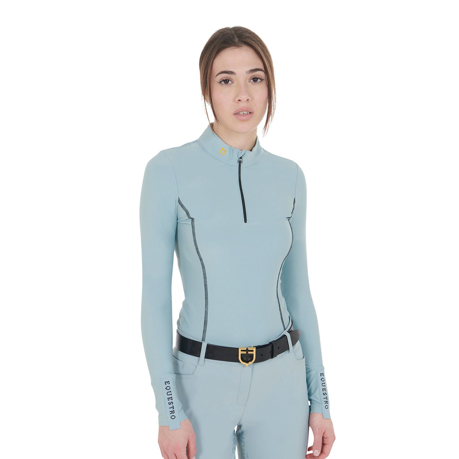 Polo slim fit donna da allenamento a maniche Lunghe Equestro
