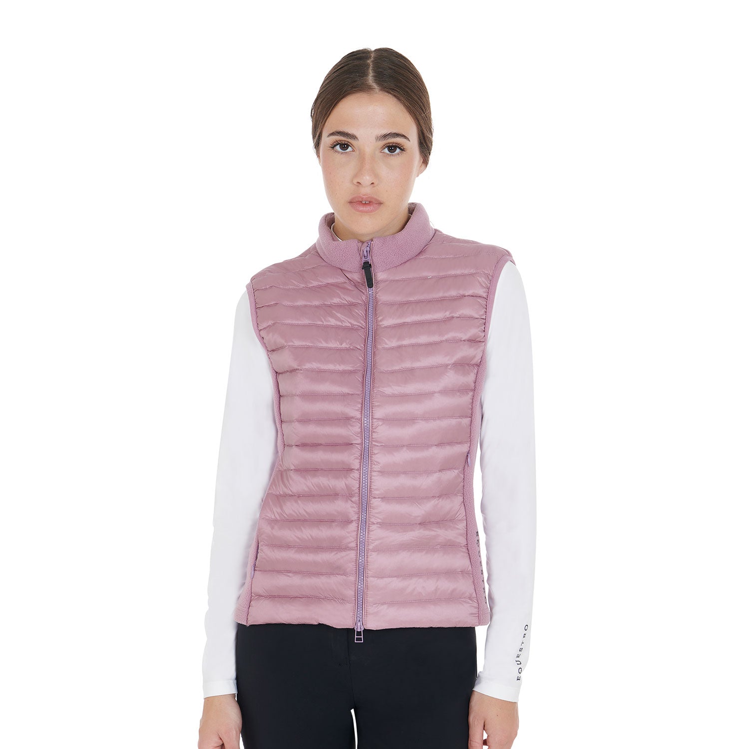 Smanicato donna slim fit in pile e tessuto tecnico Equestro