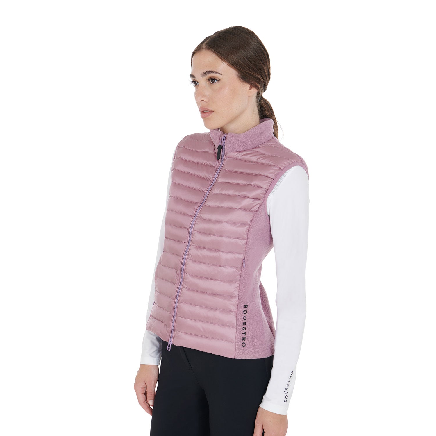 Smanicato donna slim fit in pile e tessuto tecnico Equestro