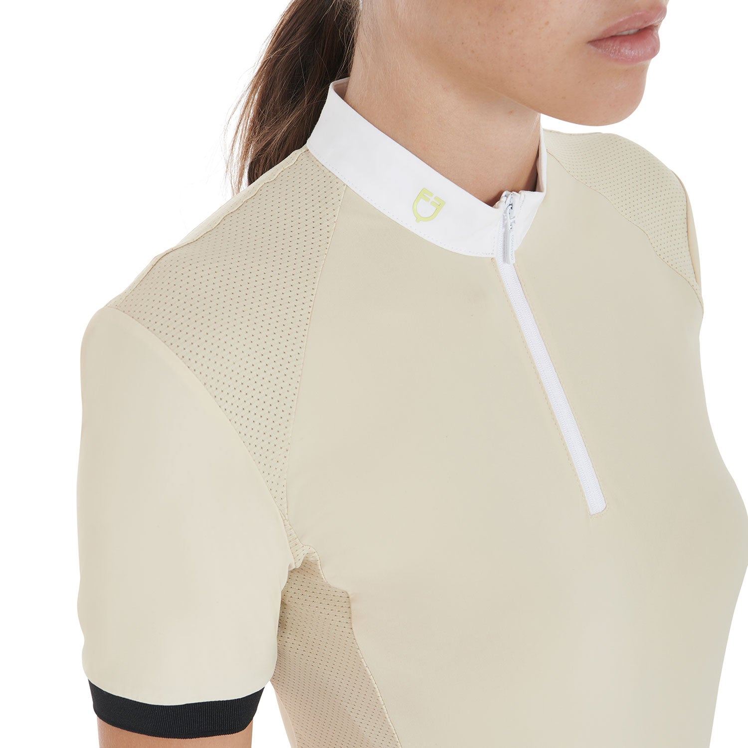 Polo donna slim fit Equestro in tessuto tecnico con spallini a contrasto