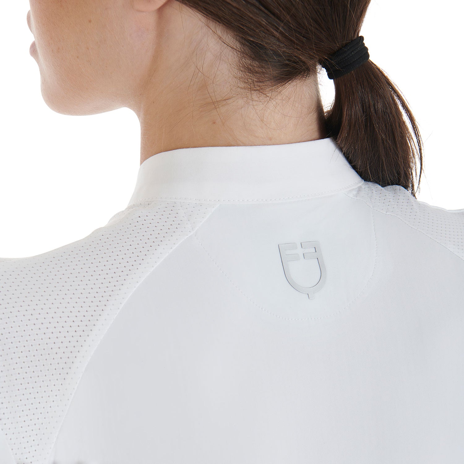 Polo donna slim fit Equestro in tessuto tecnico con spallini a contrasto