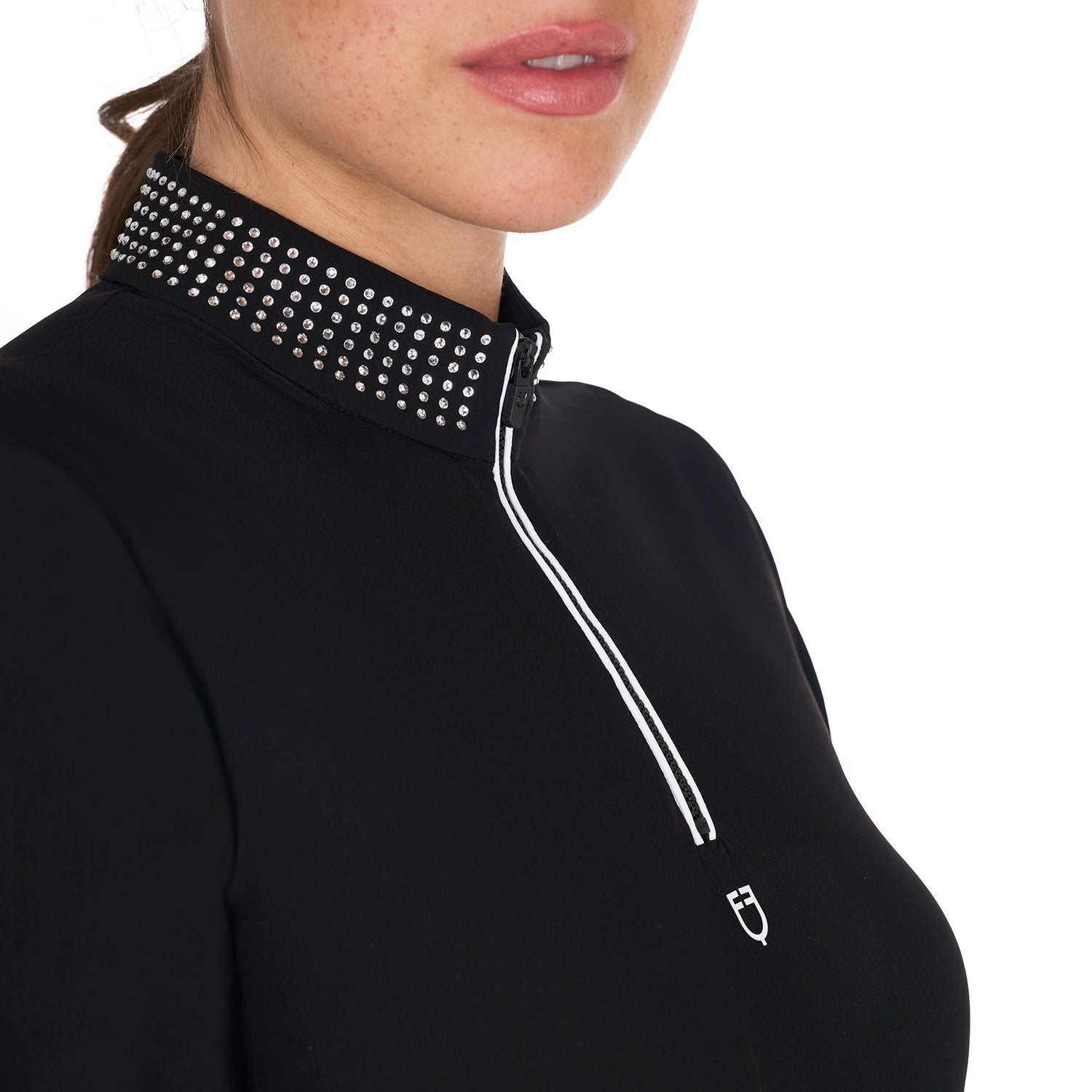 Polo training donna Equestro slim fit con zip e strass sul colletto 2025