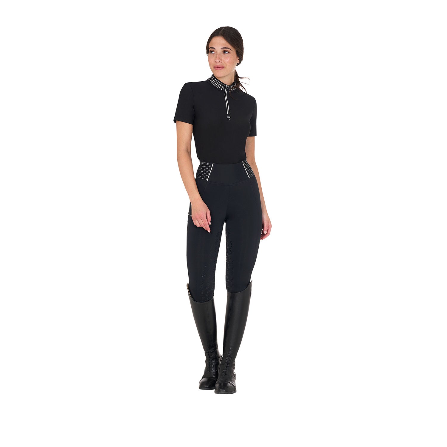 Polo training donna Equestro slim fit con zip e strass sul colletto 2025