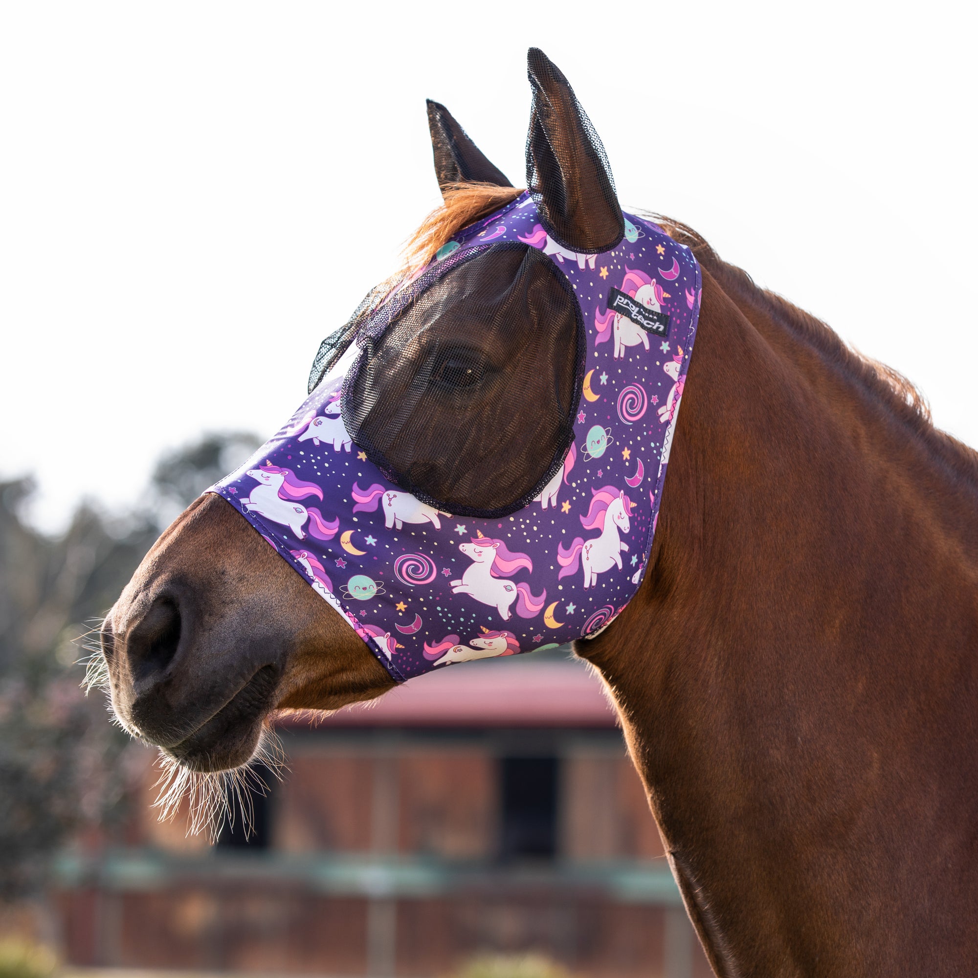 Maschera anti mosche in lycra con rete copriorecchie SPACE UNICORN