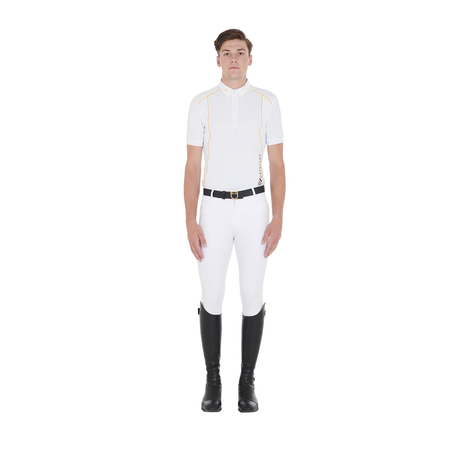 Equestro men's competition polo shirt ss zip - Colore WHITE/YELLOW
