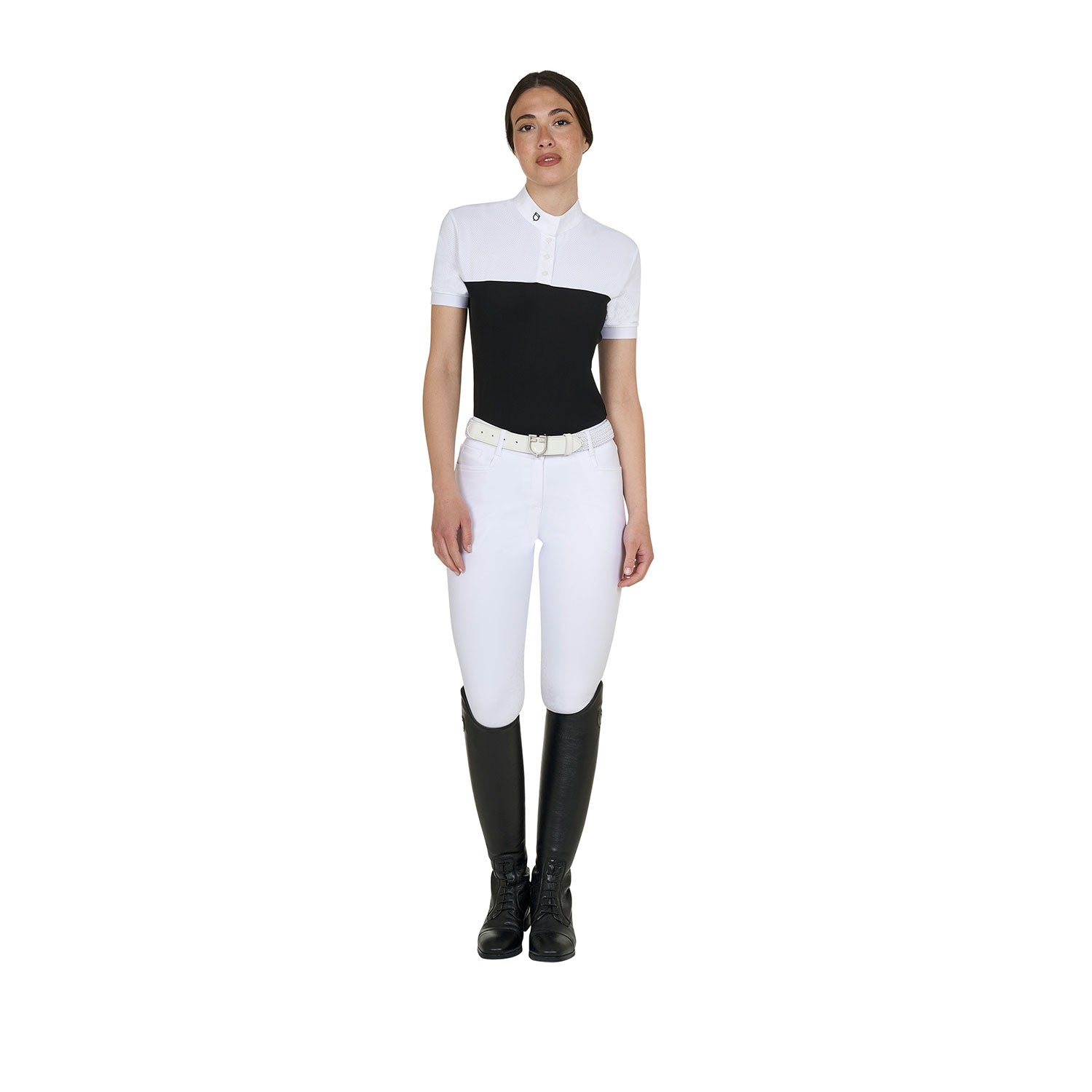 Equestro woman polo shirt ss buttons 1/2 mesh - Colore BLACK