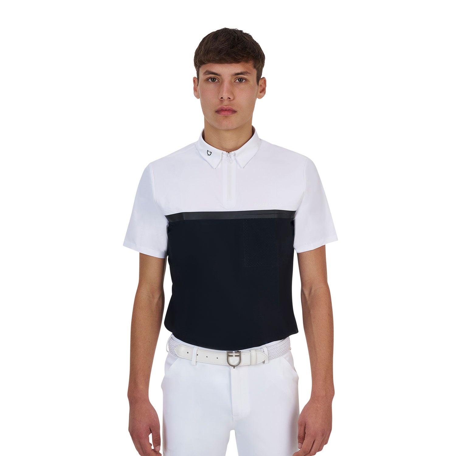 Equestro men's competition ridertechnology polo shirt ss with zip - neutra