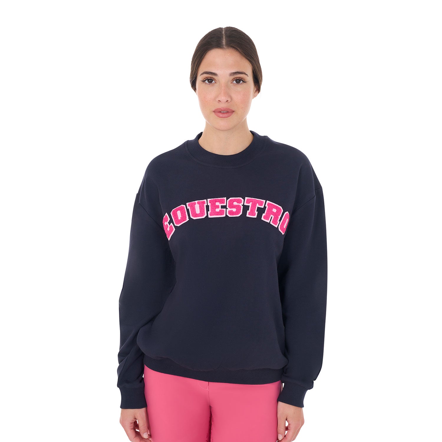 Equestro women's sponge stitch letter sweatshirt - neutra
