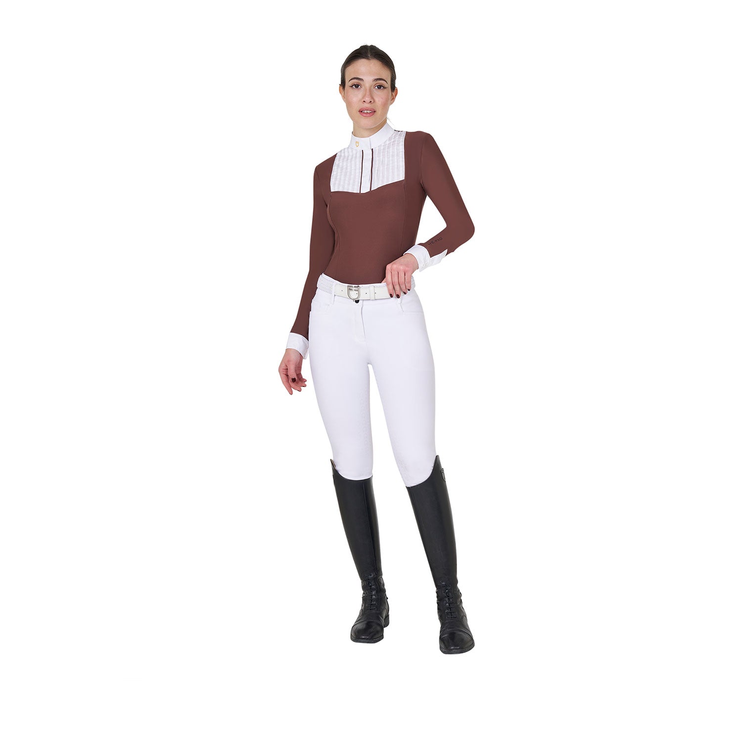 Equestro woman competition ls buttons shirt 1/2 cotton - Colore MARRON (18-1415)