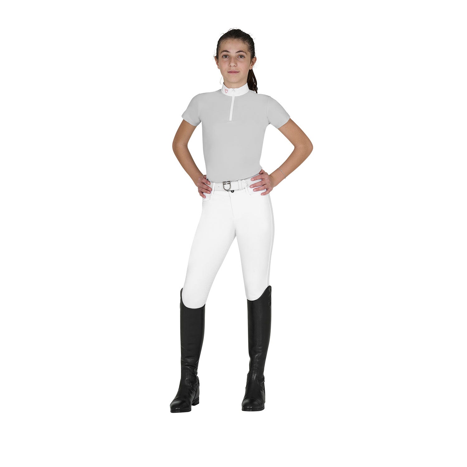 Equestro polo bambina zip manica corta modello lusineh - Colore HARBOR MIST (14-4202)/DESERT FLOWER (15-1435)