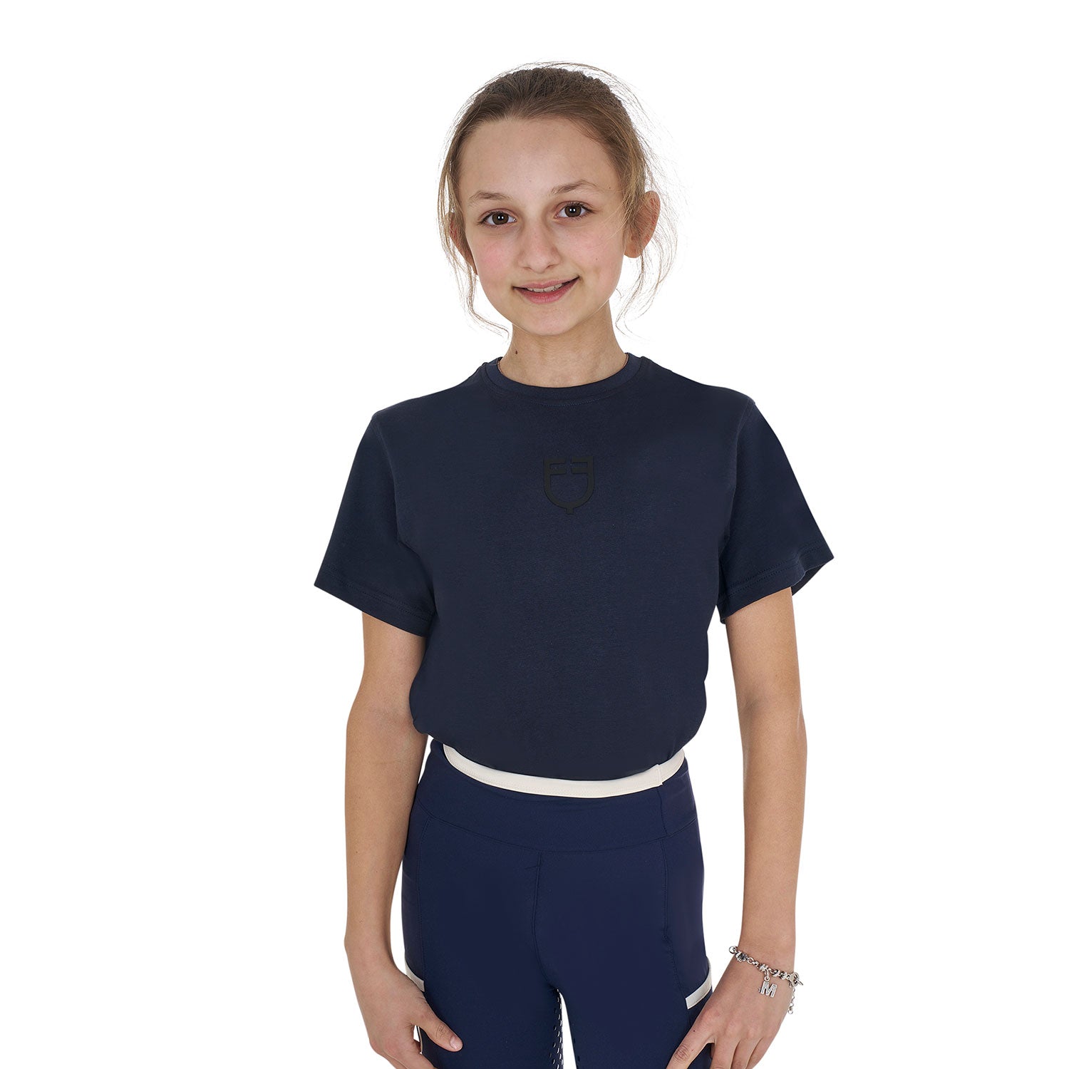 Equestro girl's institutional cotton t-shirt - Colore NAVY