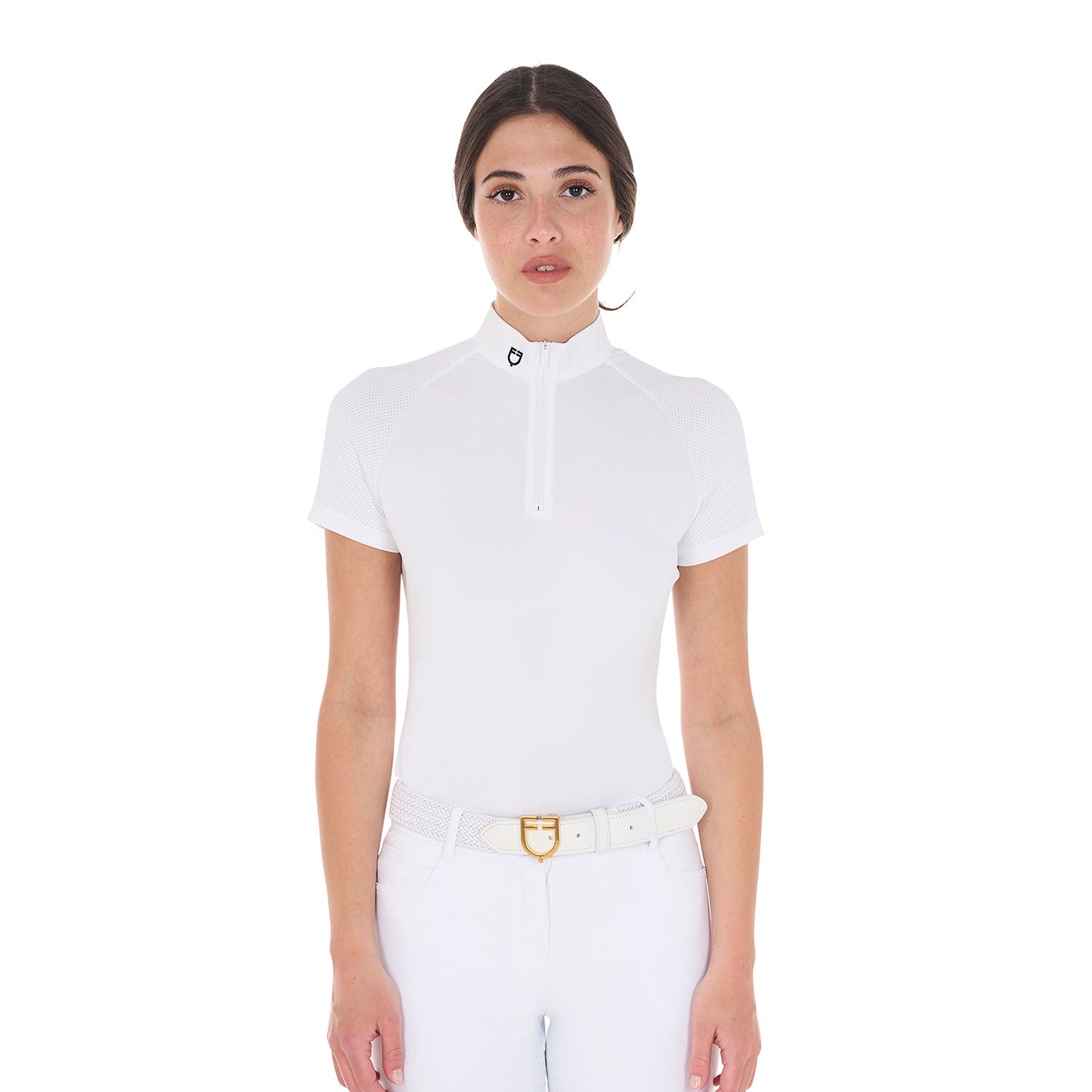 Equestro polo donna zip manica corta mesh modello taline - neutra