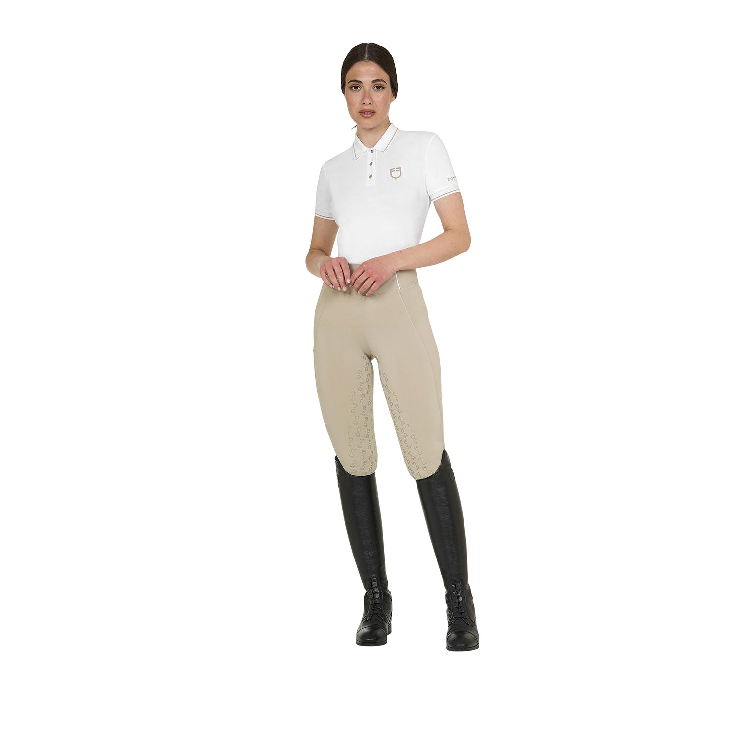Equestro technical woman training polo - Colore WHITE/OXFORD TAN (15-1306)