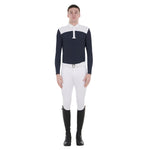 Equestro man competition jersey ls buttons polo - Colore WHITE/NAVY BLAZER (19-3923)