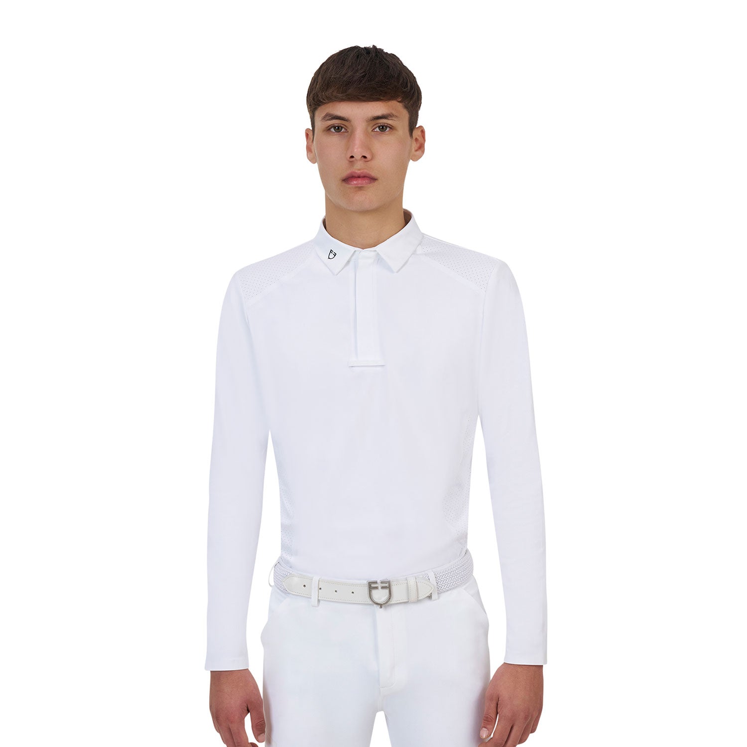 Equestro men's competition ridertechnology ls polo shirt with zip - neutra