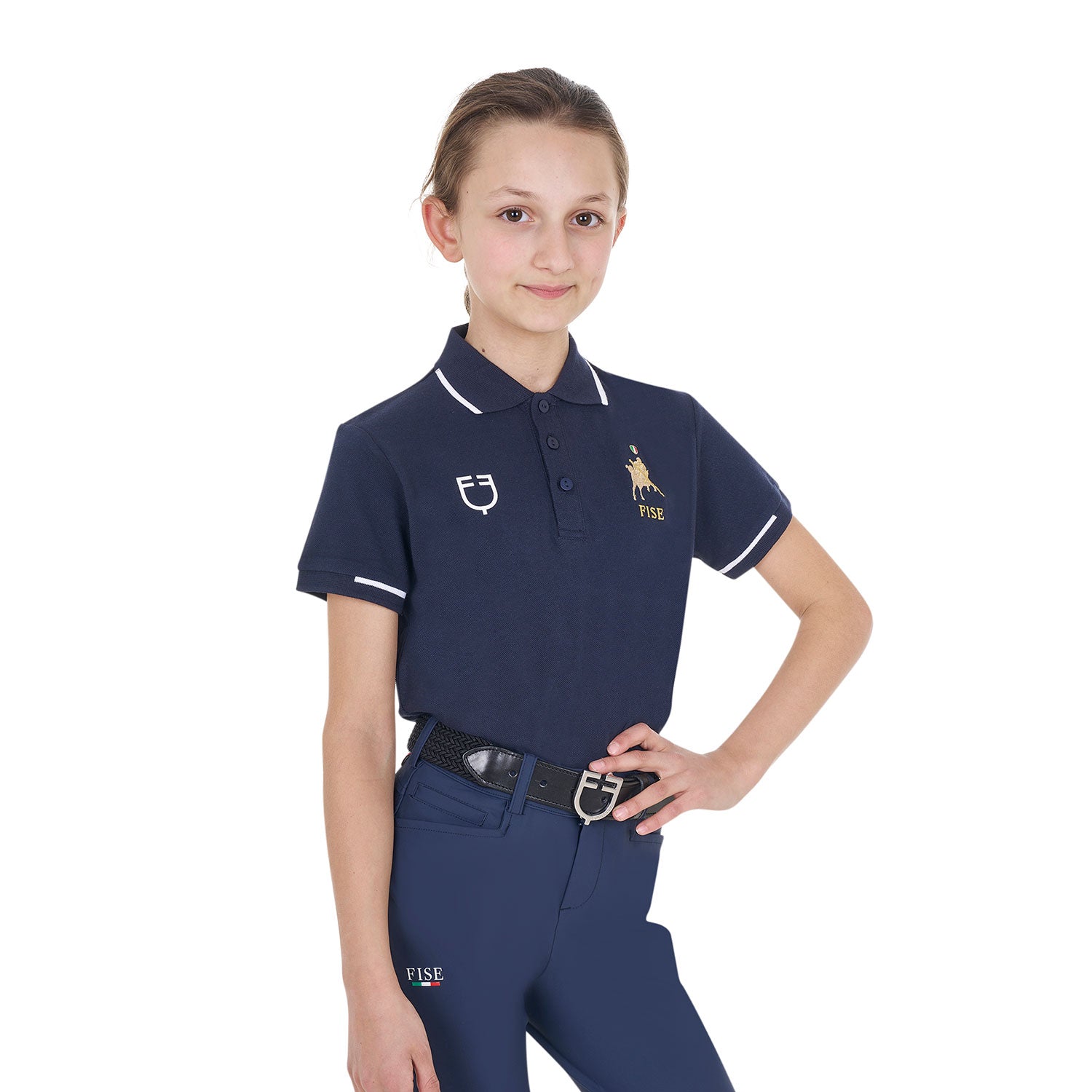 Equestro kid's cotton piquet polo shirt ss buttons equestroxfise - Colore NAVY BLAZER (19-3923)