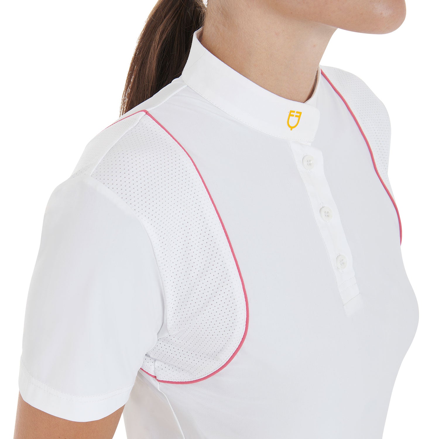 Equestro women's competition polo shirt ss buttons - Colore WHITE/FUCSIA