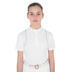 Equestro girl's competition polo shirt ss buttons - Colore WHITE/DAHLIA PURPLE (17-3834)