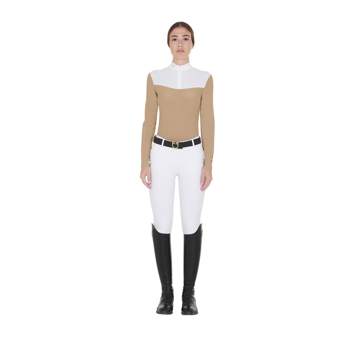 Equestro woman competition ls zip shirt 1/2 mesh - Colore BEIGE