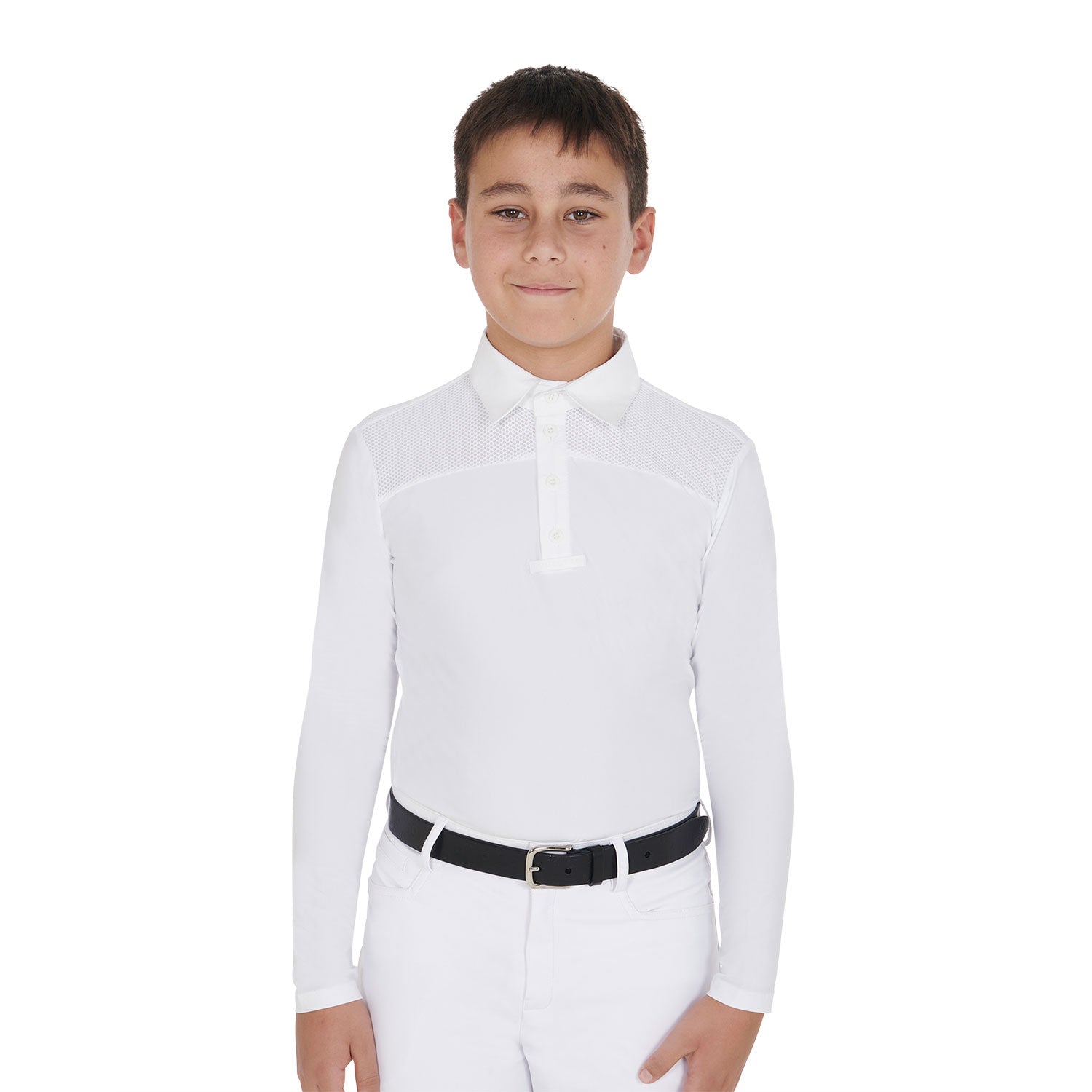 Equestro boy competition jersey ls buttons polo - neutra