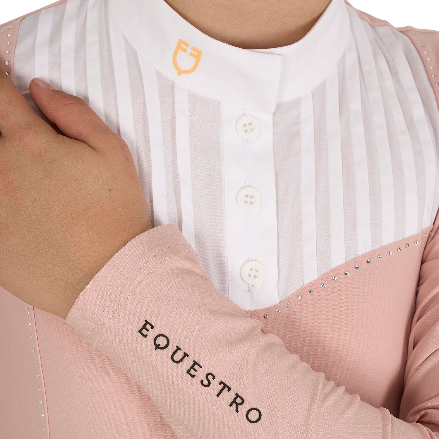 Equestro girl's rhinestone competition polo shirt ls buttons - Colore CAMEO ROSE (14-1310)