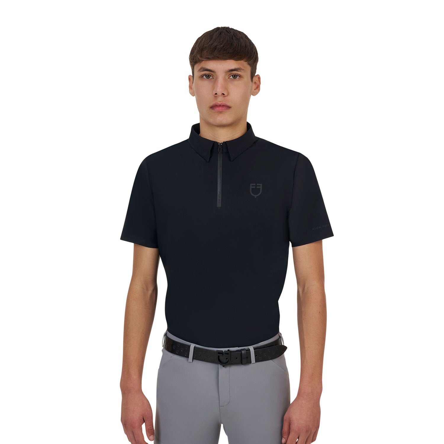 Equestro men's training ridertechnology polo shirt ss with zip - neutra