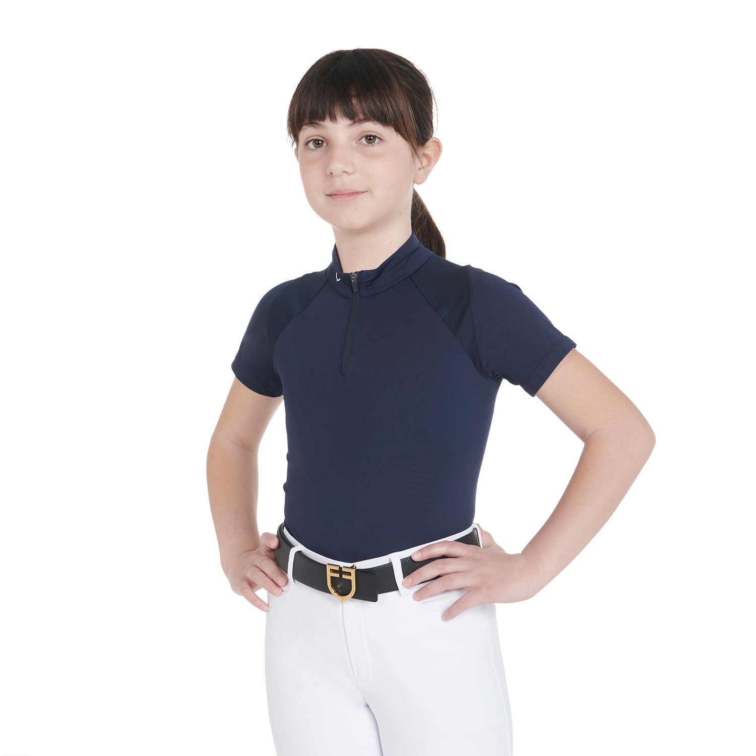 Equestro junior technical training polo ss zip - Colore NAVY BLAZER (19-3923)