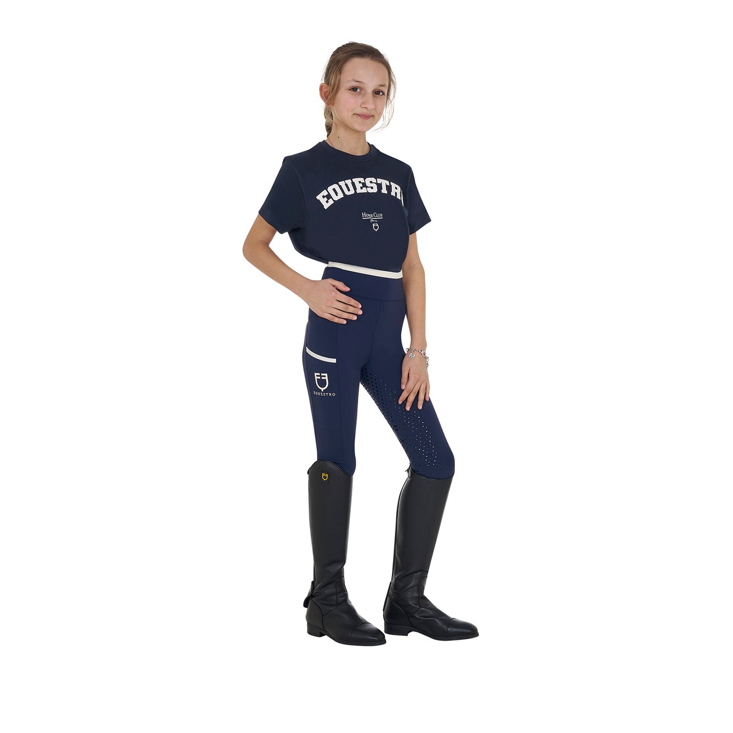 Equestro gilr's equestro horse club cotton t-shirt - Colore NAVY
