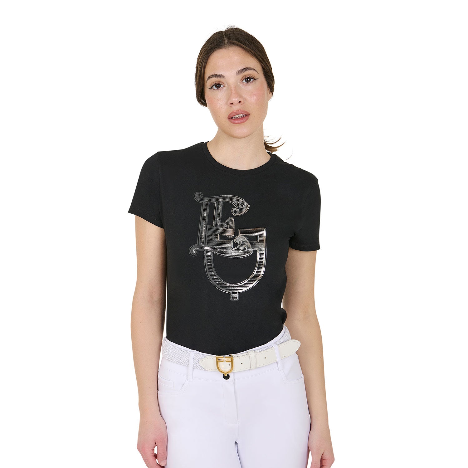 Equestro women's eq monogram cotton t-shirt - neutra