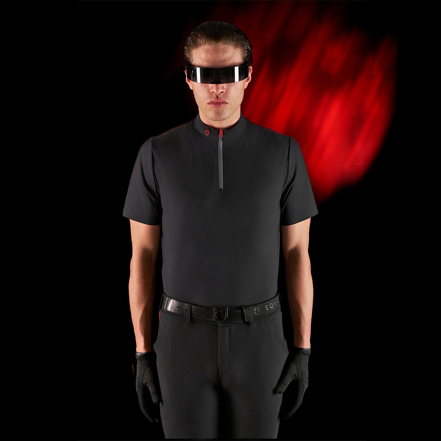 Equestro men's training ridertechnology polo shirt ss with zip - neutra