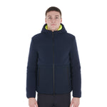 Equestro men's teddy + nylon full zip hybrid jacket with hood - neutra