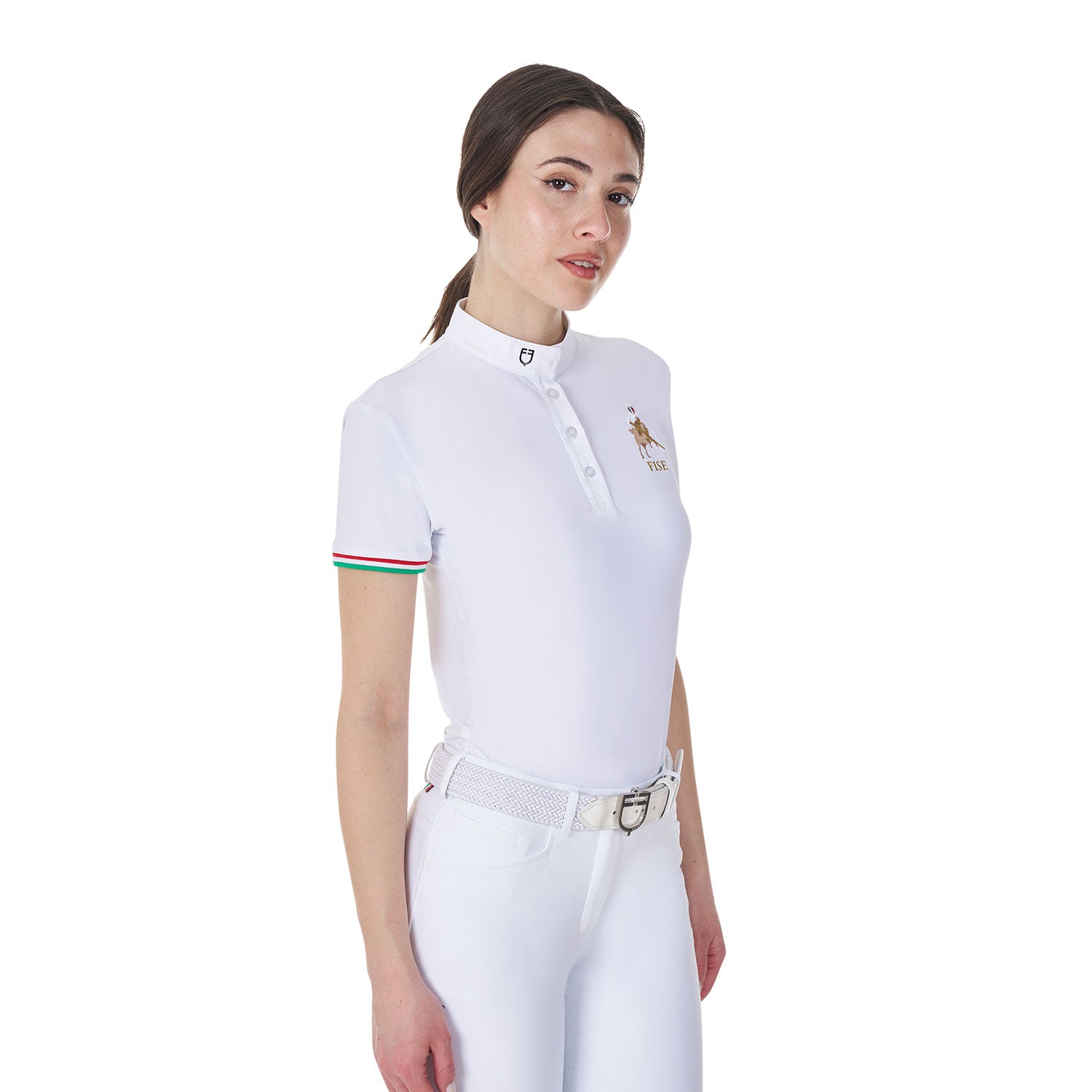 Equestro women's competition polo ss flag buttons equestroxfise - Colore WHITE