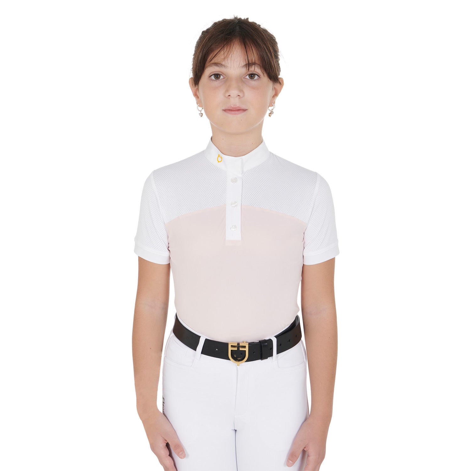 Equestro girl polo shirt ss buttons 1/2 mesh - Colore PINK