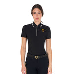 Equestro women's tecno stretch training polo shirt ss zip - Colore BLACK/ANTIQUE WHITE (11-0105)